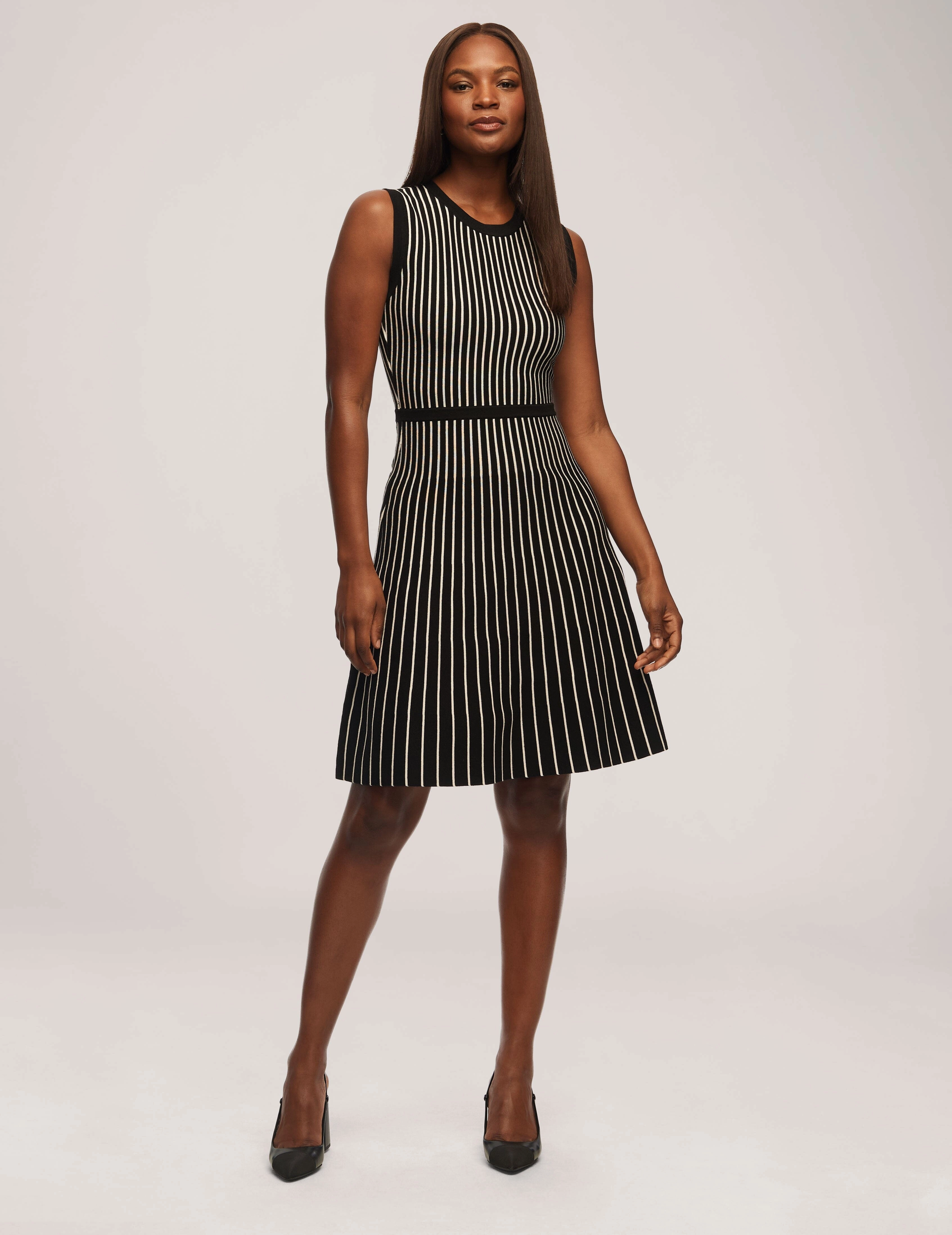 Vertical Stripe Fit And Flare Dress- Sale