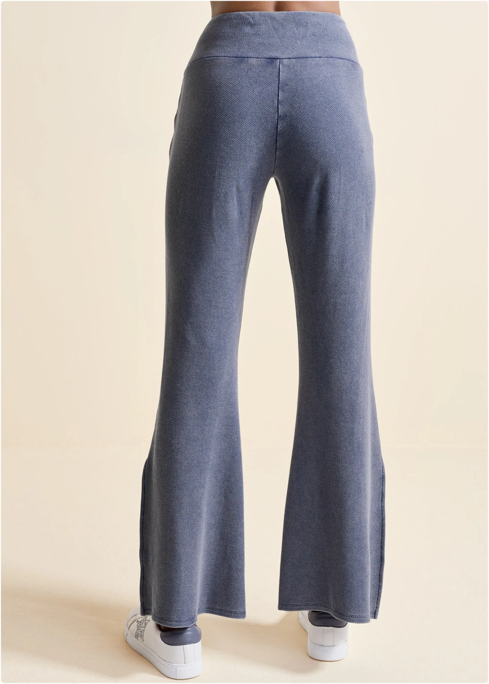 Washed Slit Flare Leg Pants - Dark Blue
