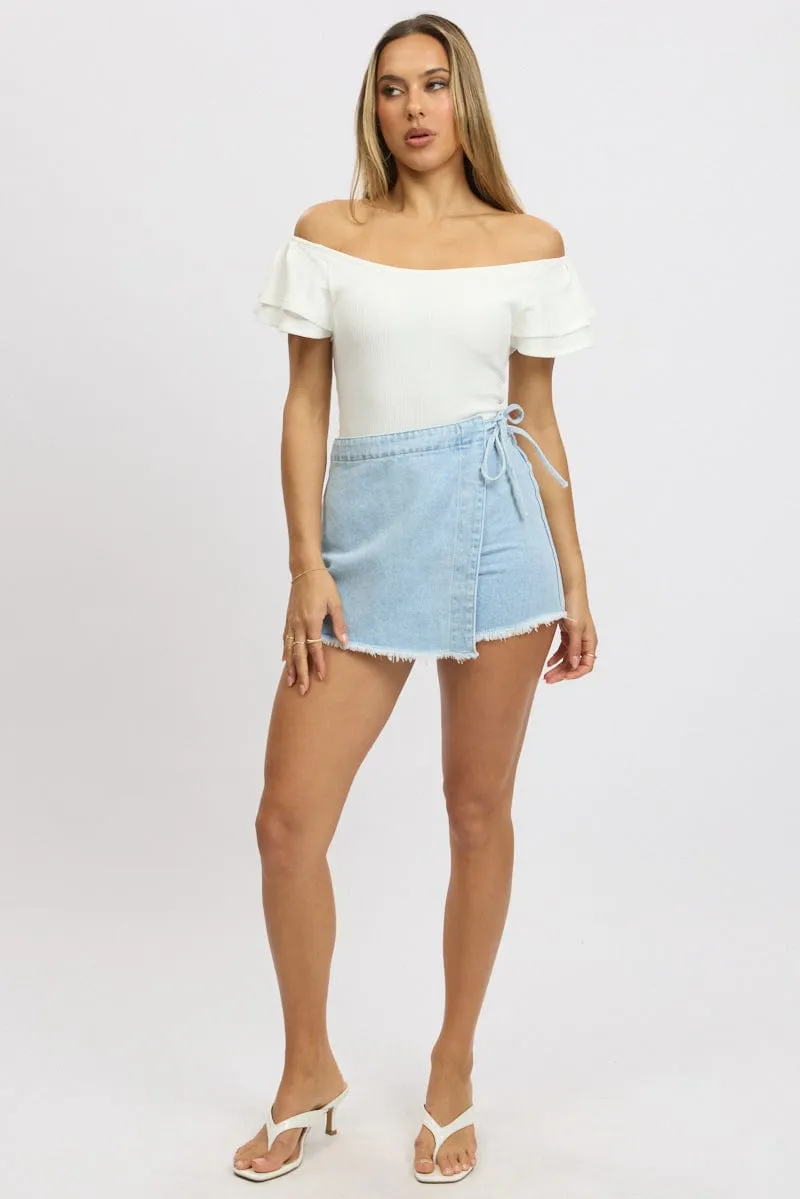 White Bodysuit Ruffle Sleeve Textured