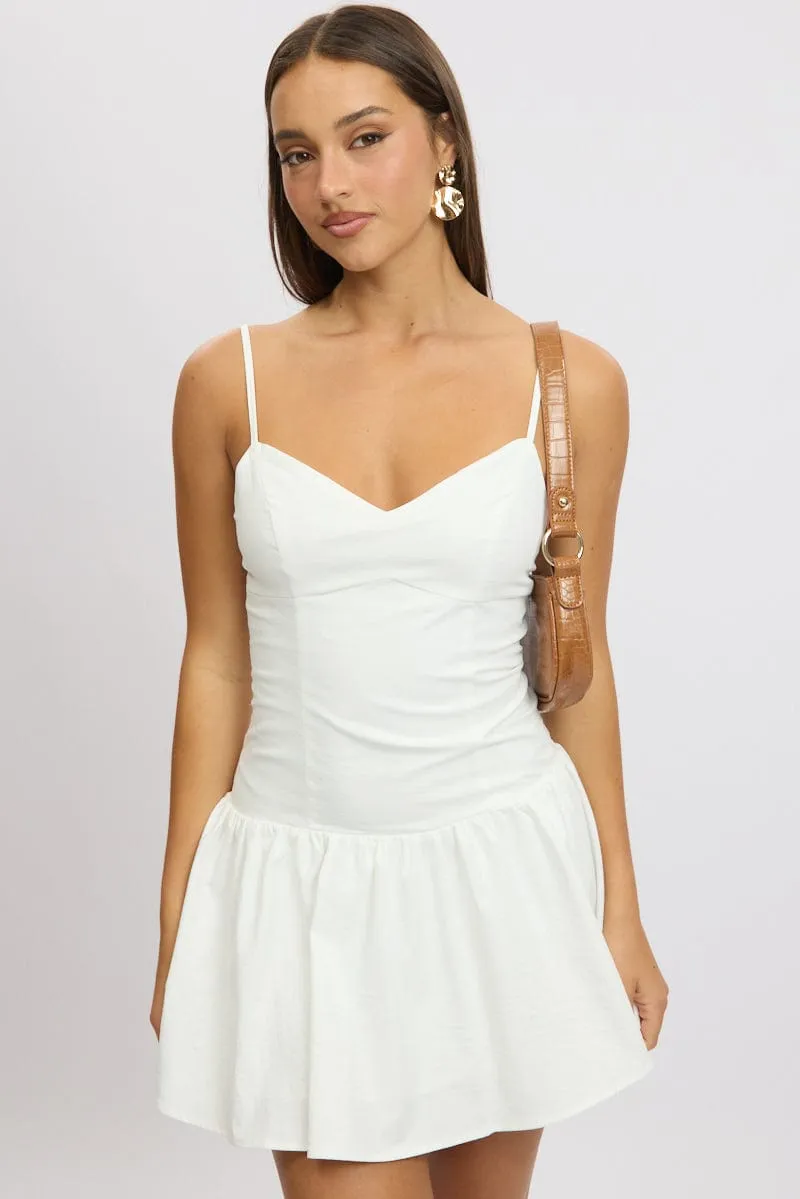 White Fit And Flare Dress Drop Waist