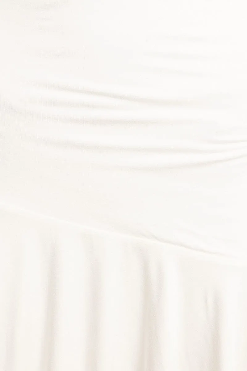 White Flare Sleeve Plunge V Neck Dress