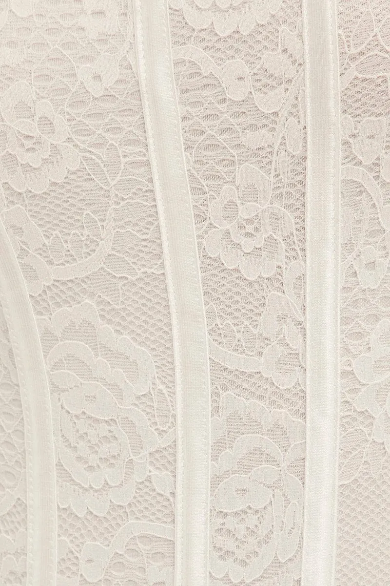 White Floral Lace Boned Corset One Piece Bodysuit