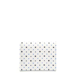 WHITE SILK AND LEATHER FOLDING CARD HOLDER
