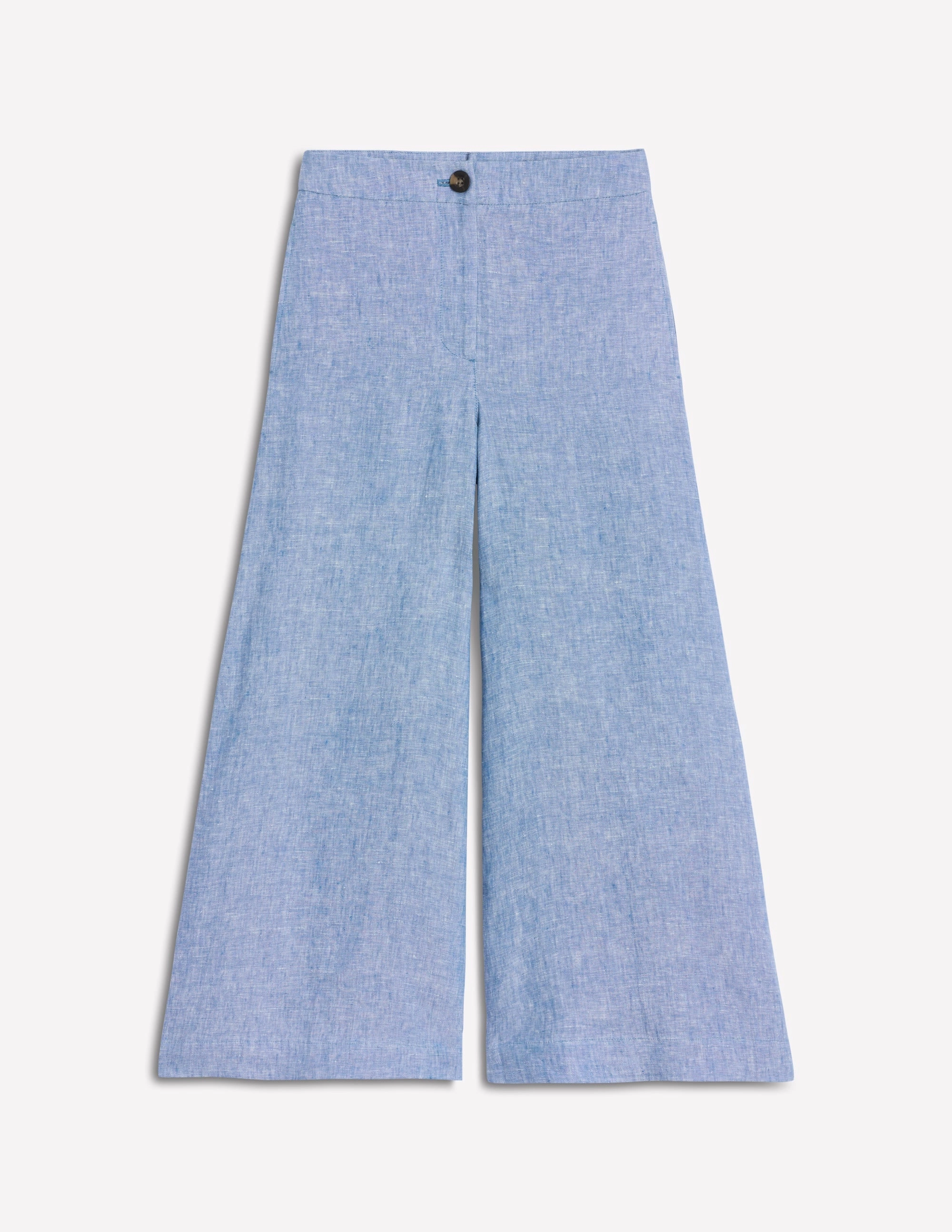 Wide Crop Linen Trousers-Grey Blue Chambray