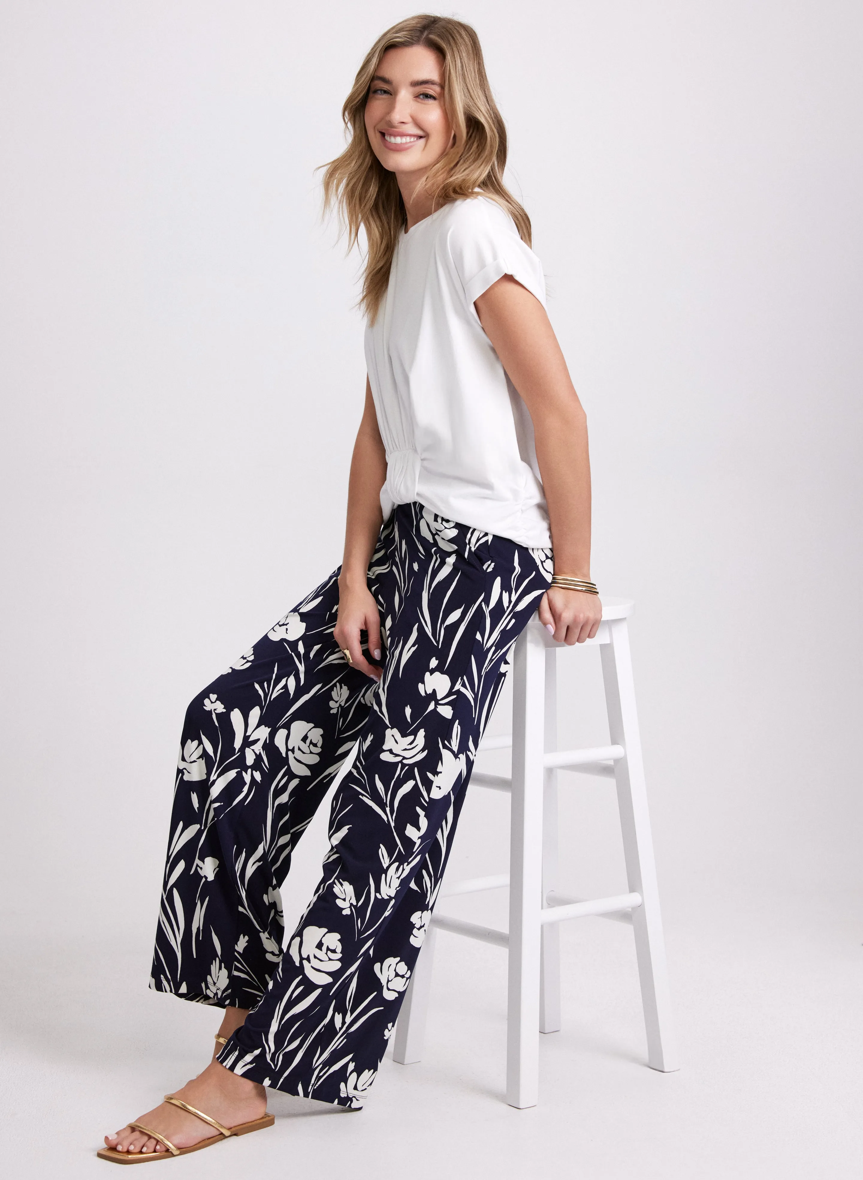 Wide-Leg Floral Print Pants