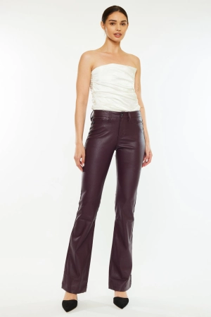 Yoko Mid Rise Faux Leather Bootcut Pants